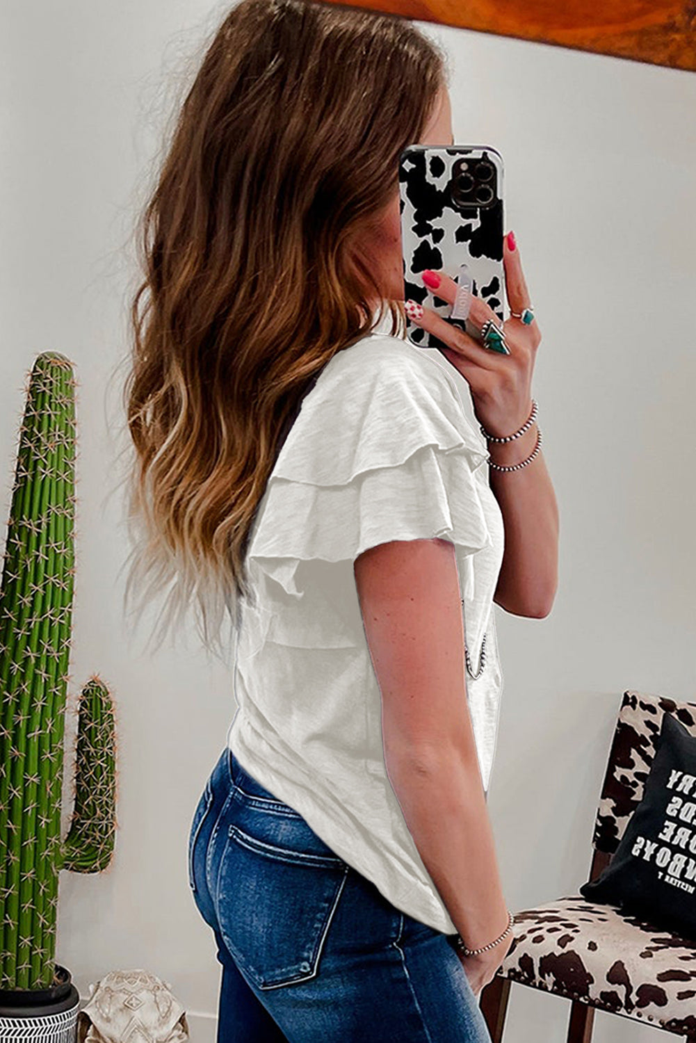 Dark Grey Ruffle Sleeve Casual Tee Boutique Summer Top