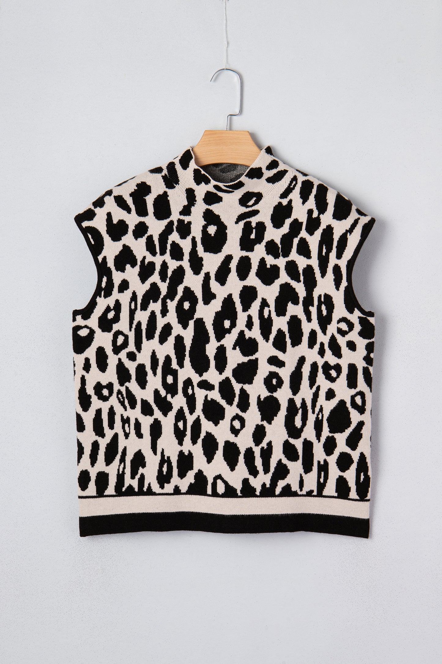 Leopard Print High Neck Short Sleeve Knit Top