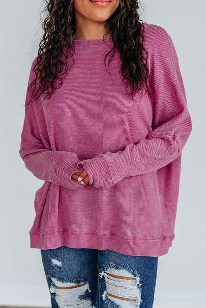 Waffle Knit Loose Long Sleeve Casual Top