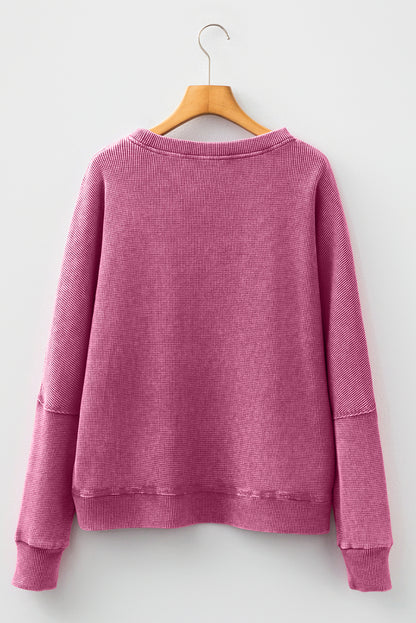 Waffle Knit Loose Long Sleeve Casual Top
