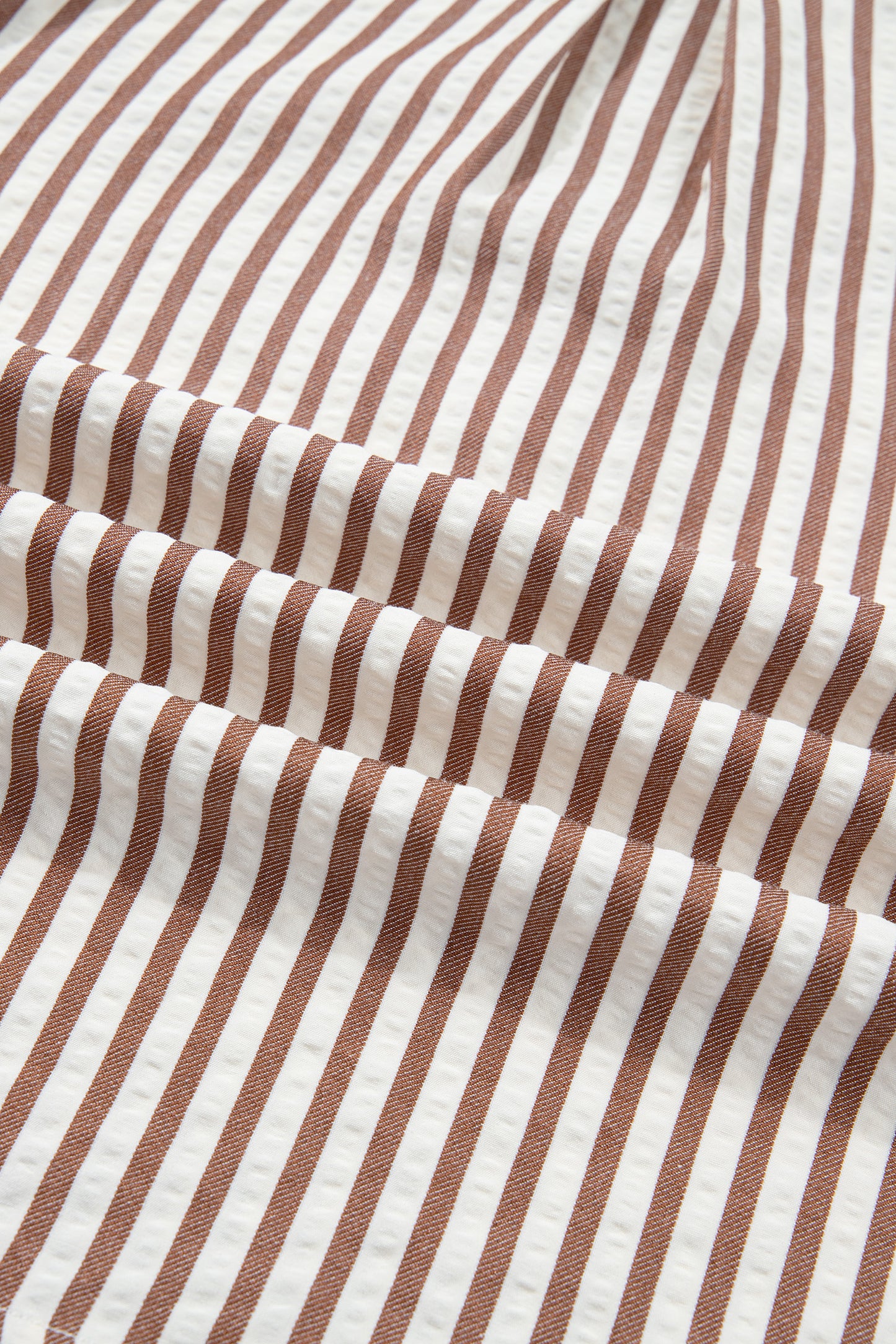 Khaki Striped Split Neck Puff Sleeve Blouse Top