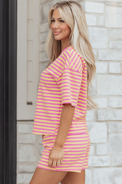 Striped Two Piece Lounge Set Womens Tee and Shorts