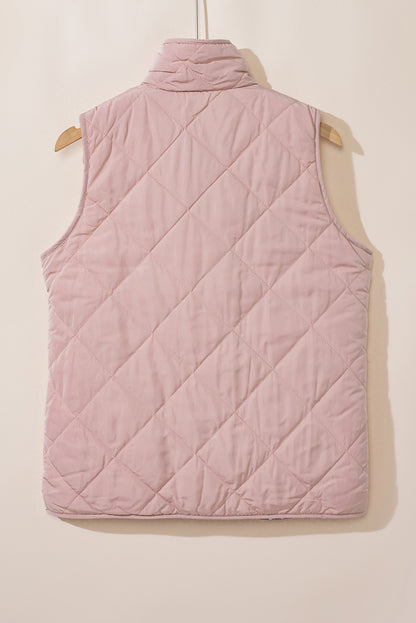 Pink Fleece Lined Quilted Zip Up Vest Jacket