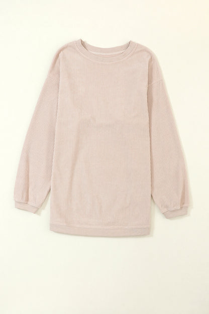 Apricot Ribbed Corduroy Oversized Long Sleeve Top