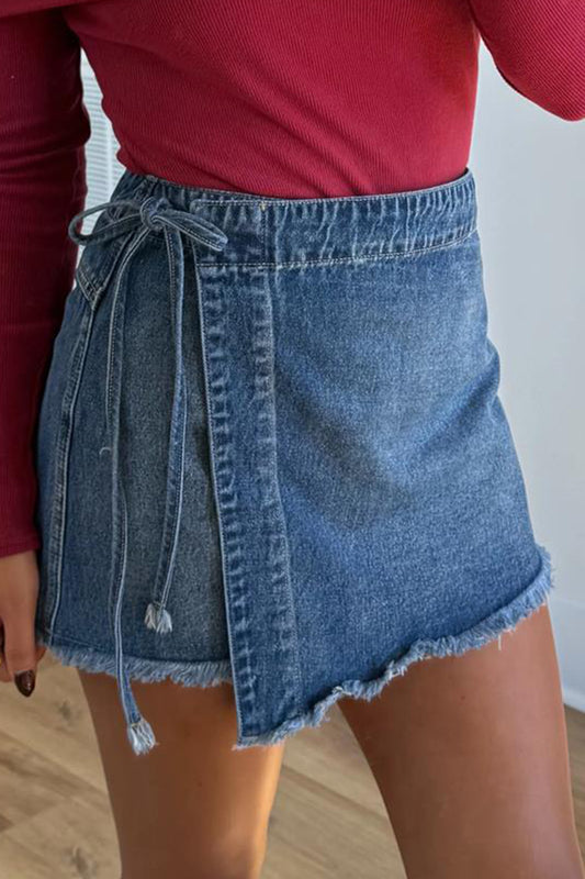Denim Wrap Mini Skirt Women Tie Waist Casual Summer