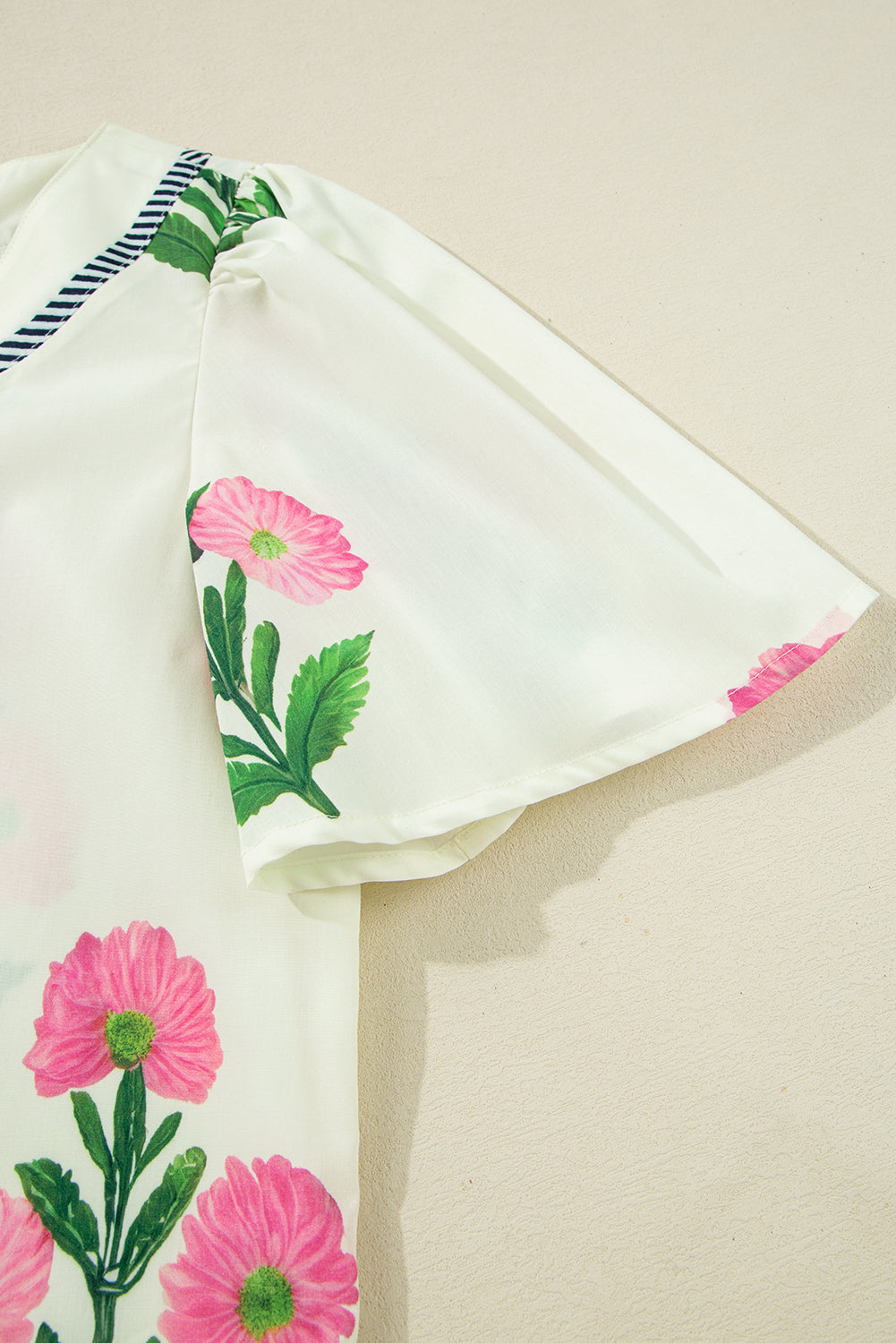 Easter Floral Split Neck Short Sleeve Mini Dress