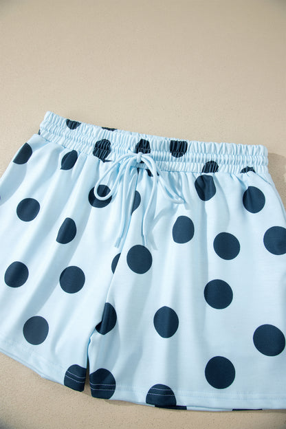 Polka Dot Lounge Set Tee and Drawstring Shorts Set