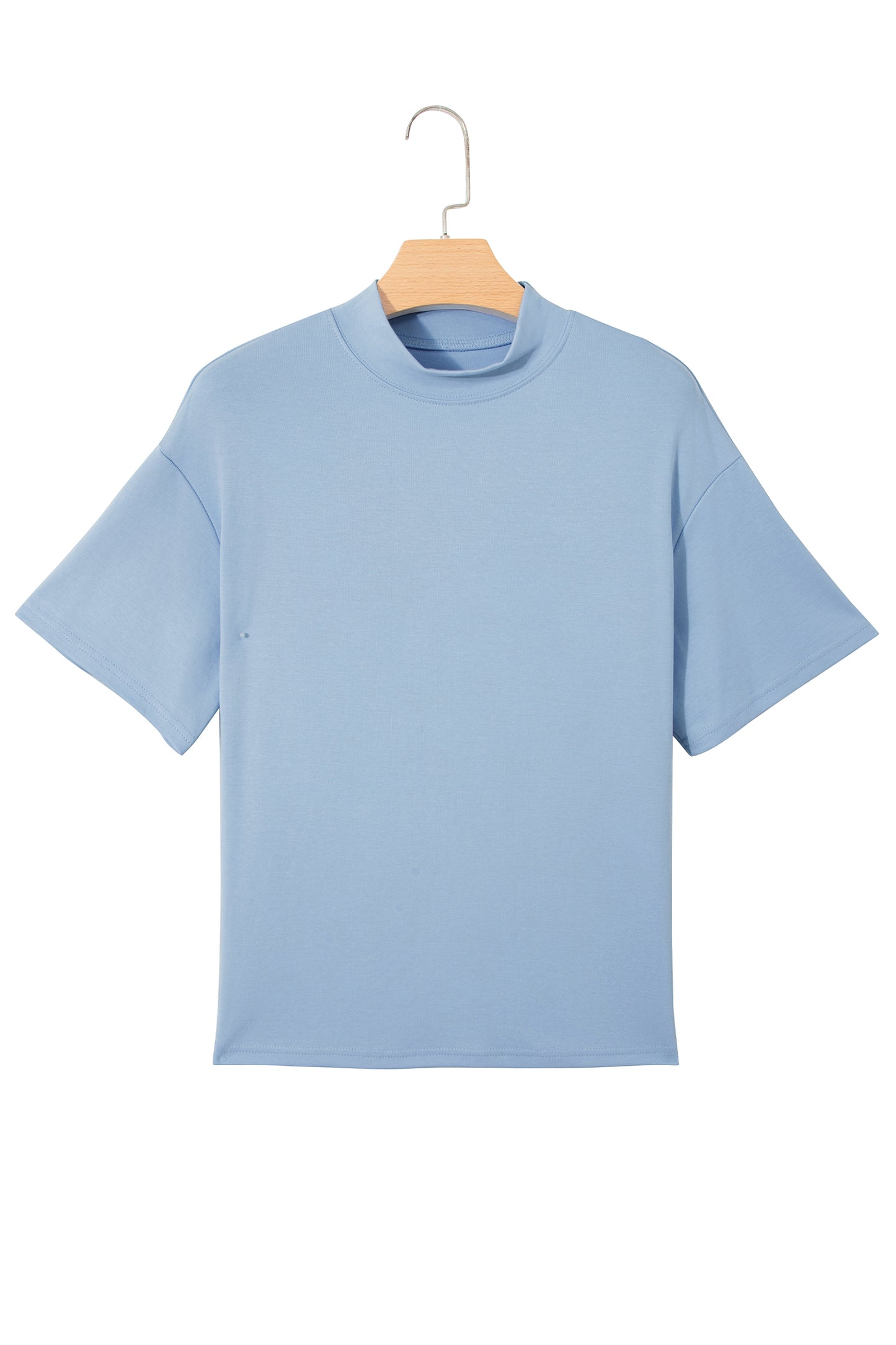 Dark Blue Oversized Mock Neck Tee Casual Relaxed Top