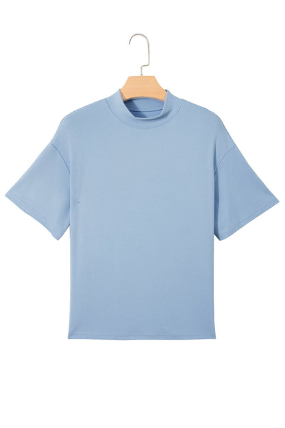 Dark Blue Oversized Mock Neck Tee Casual Relaxed Top