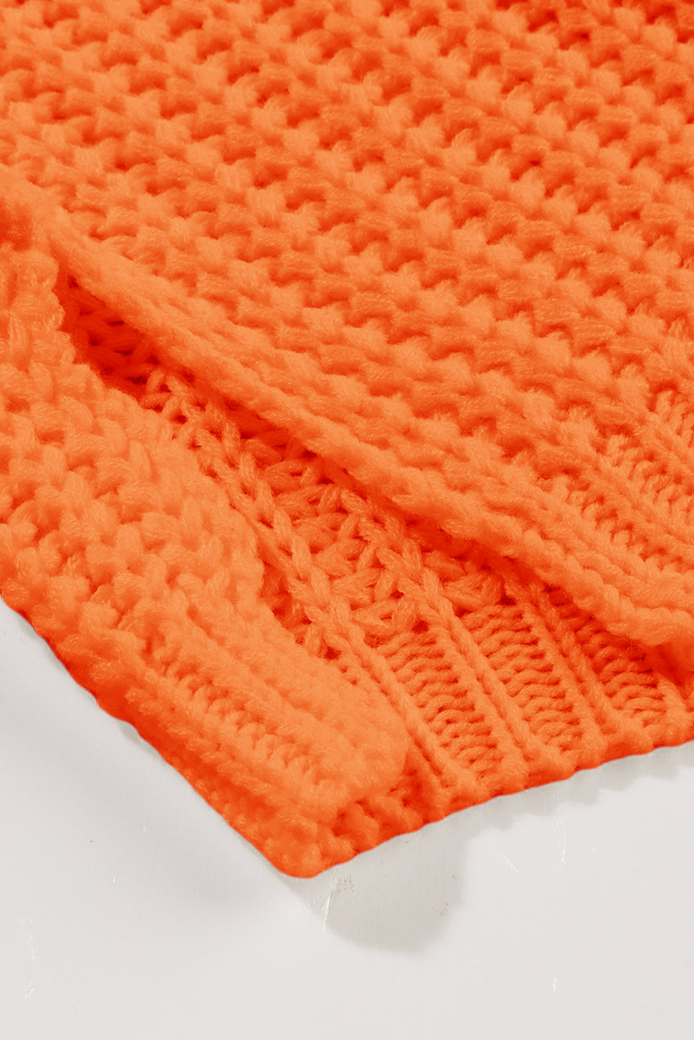 Orange Ribbed Knit Sweater Oversized Wide Neck Pullover