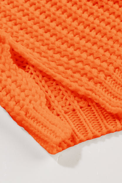 Orange Ribbed Knit Sweater Oversized Wide Neck Pullover