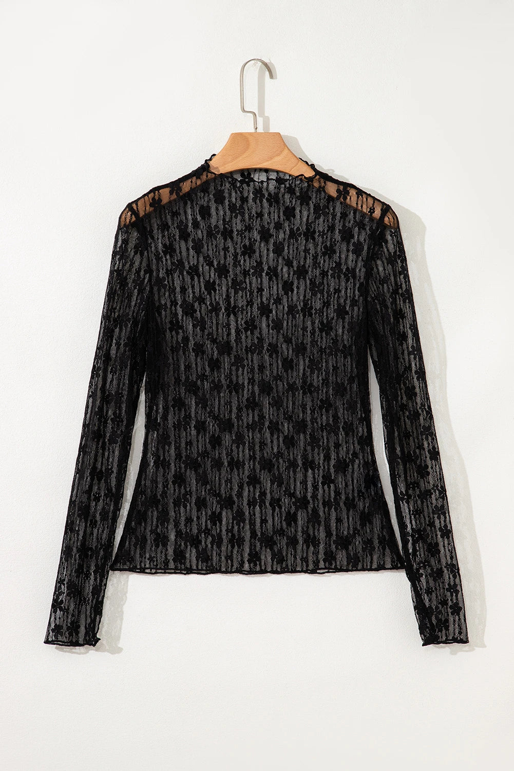 Ashleigh Blue Sheer Floral Lace Mock Neck Long Sleeve Top