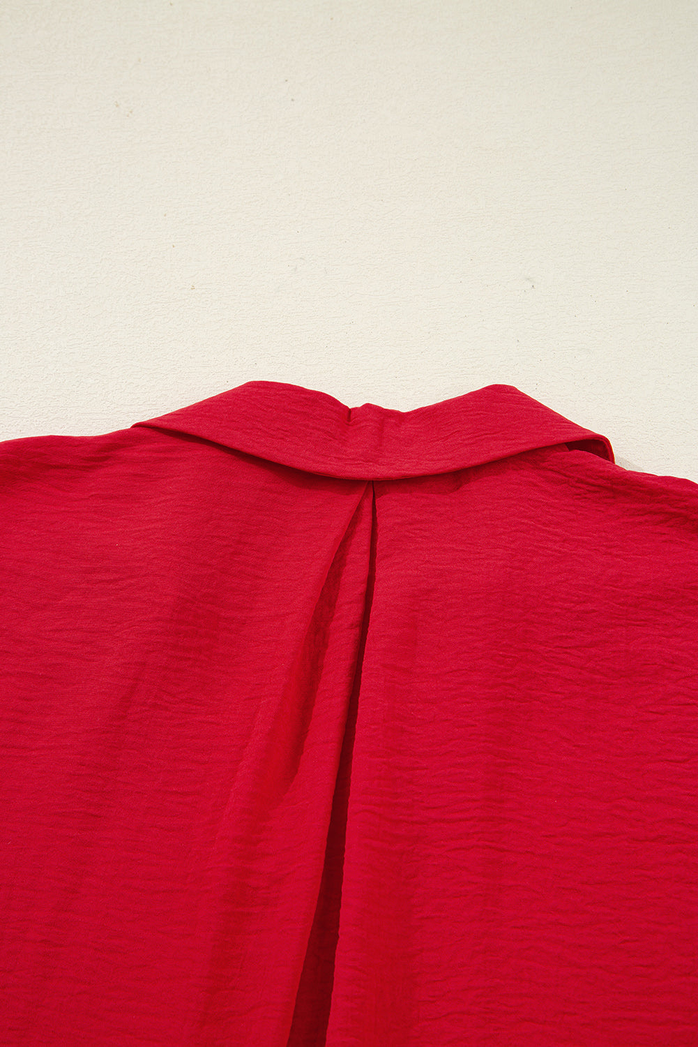 Red V Neck Collared Blouse Loose Fit Smocked Sleeve