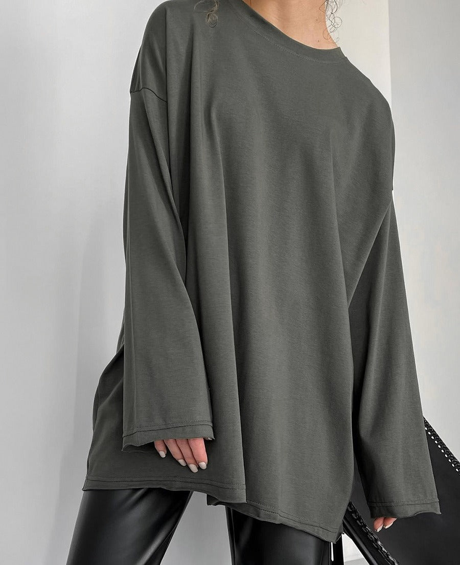 Loose Fit Cotton Long Sleeve Casual T Shirt for Women