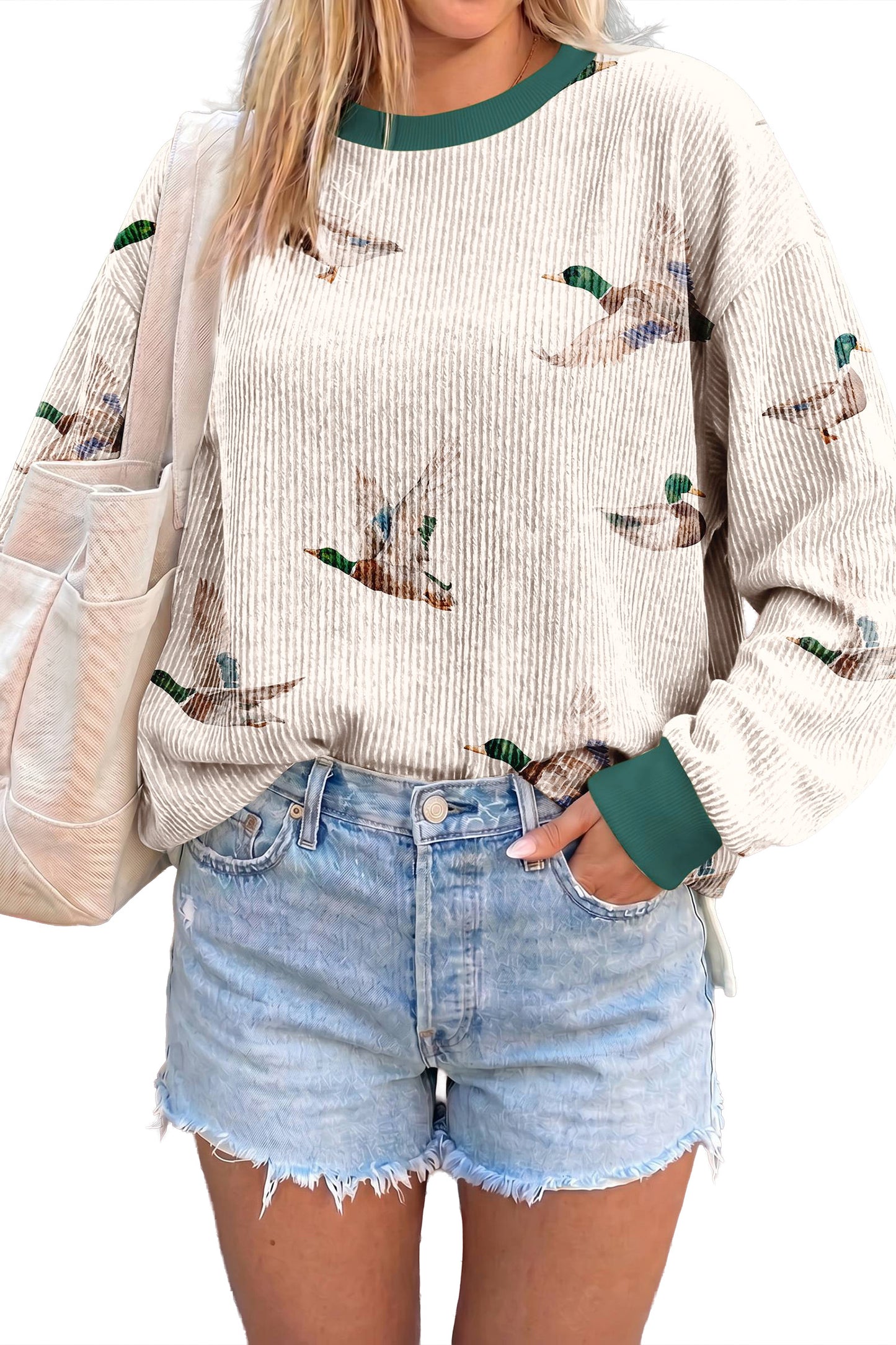 Duck Ribbed Top Western Colorblock Long Sleeve