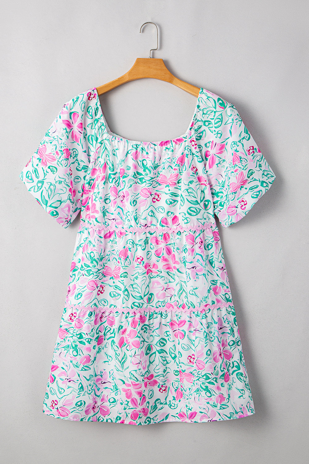 Easter Floral Square Neck Plus Size Mini Dress