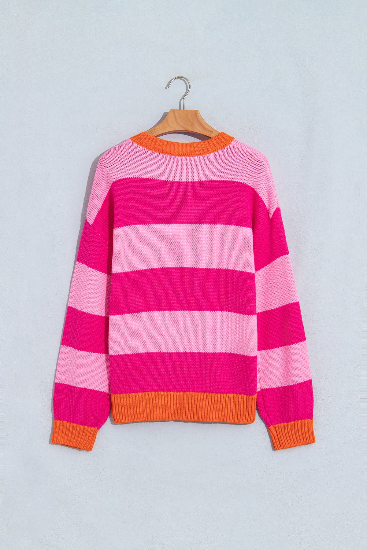 Rose Stripe Casual Colorblock Knit Drop Shoulder Relaxed Sweater