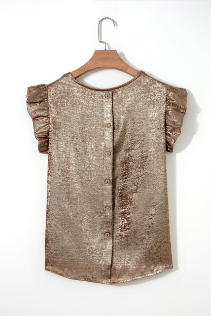 Silver Metallic Ruffle Shoulder Sleeveless Party Top