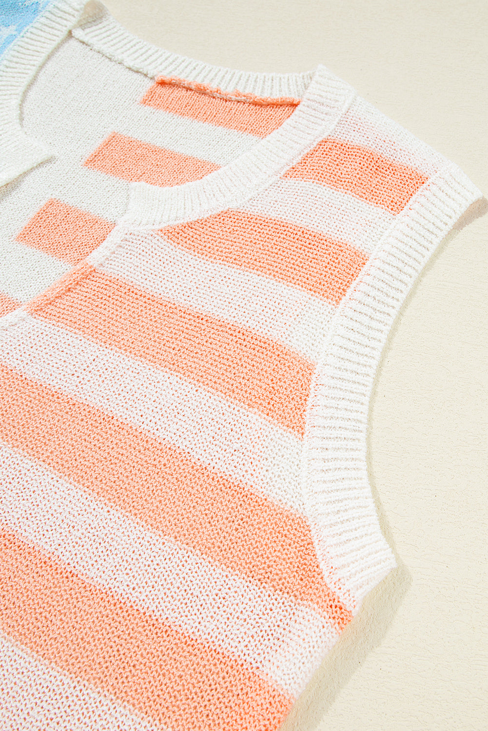Pink USA Flag Stripe Notched Neck Sweater Vest