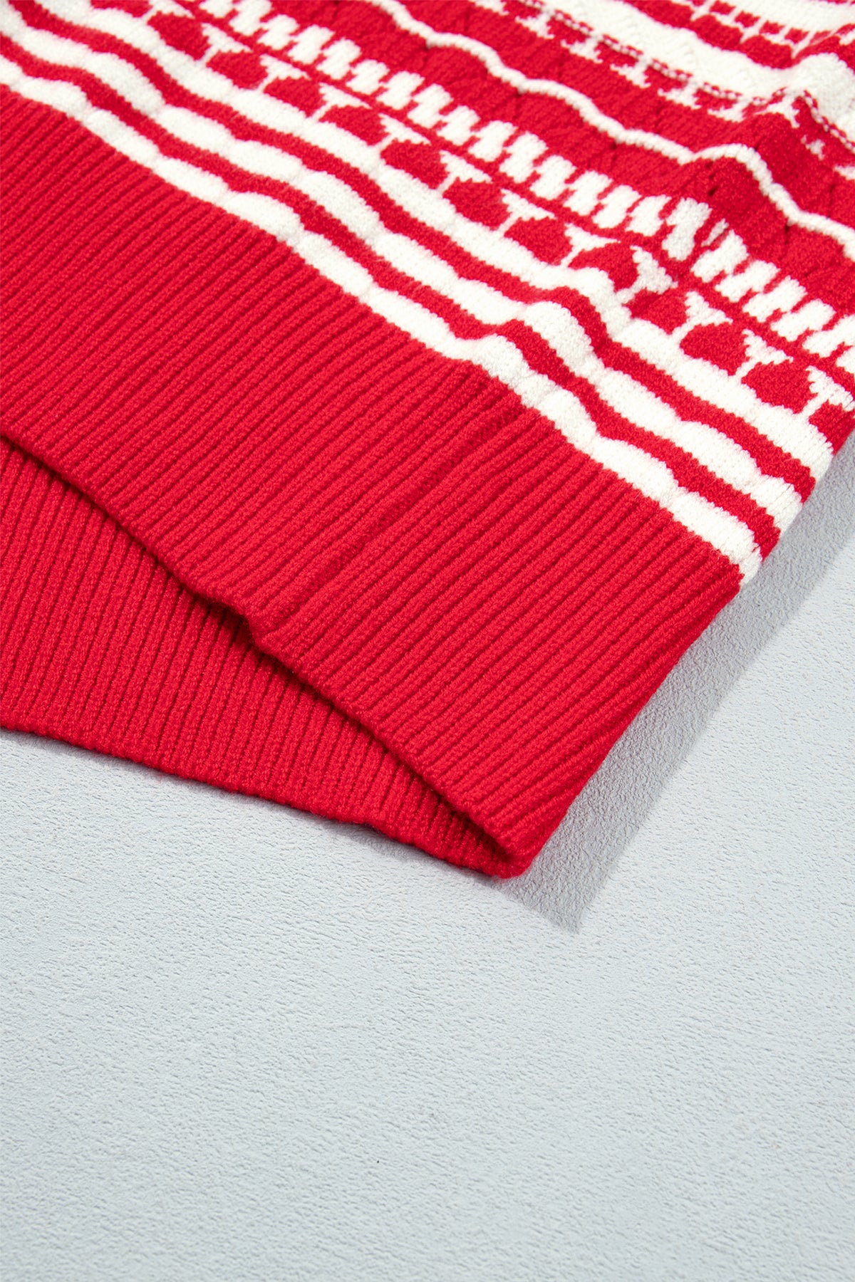 Red Geometric Stripe Button Front Knit Cardigan