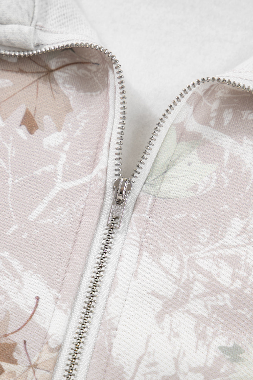 Plus Size Gray Half Zip Sweatshirt with Camo Leaf Patchwork
