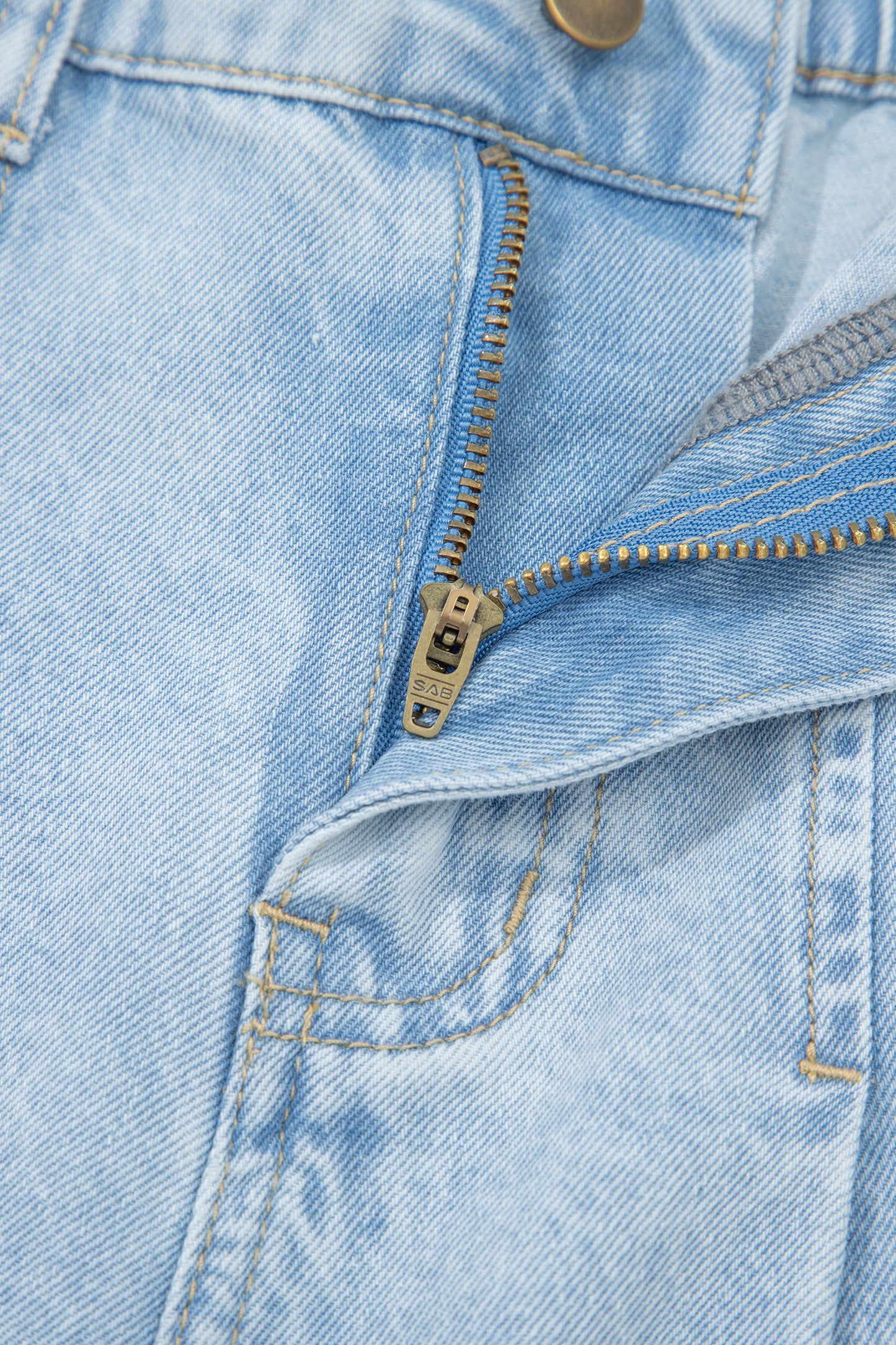 Beau Blue Studded Side Slit Wide Leg Jeans Frayed Pockets