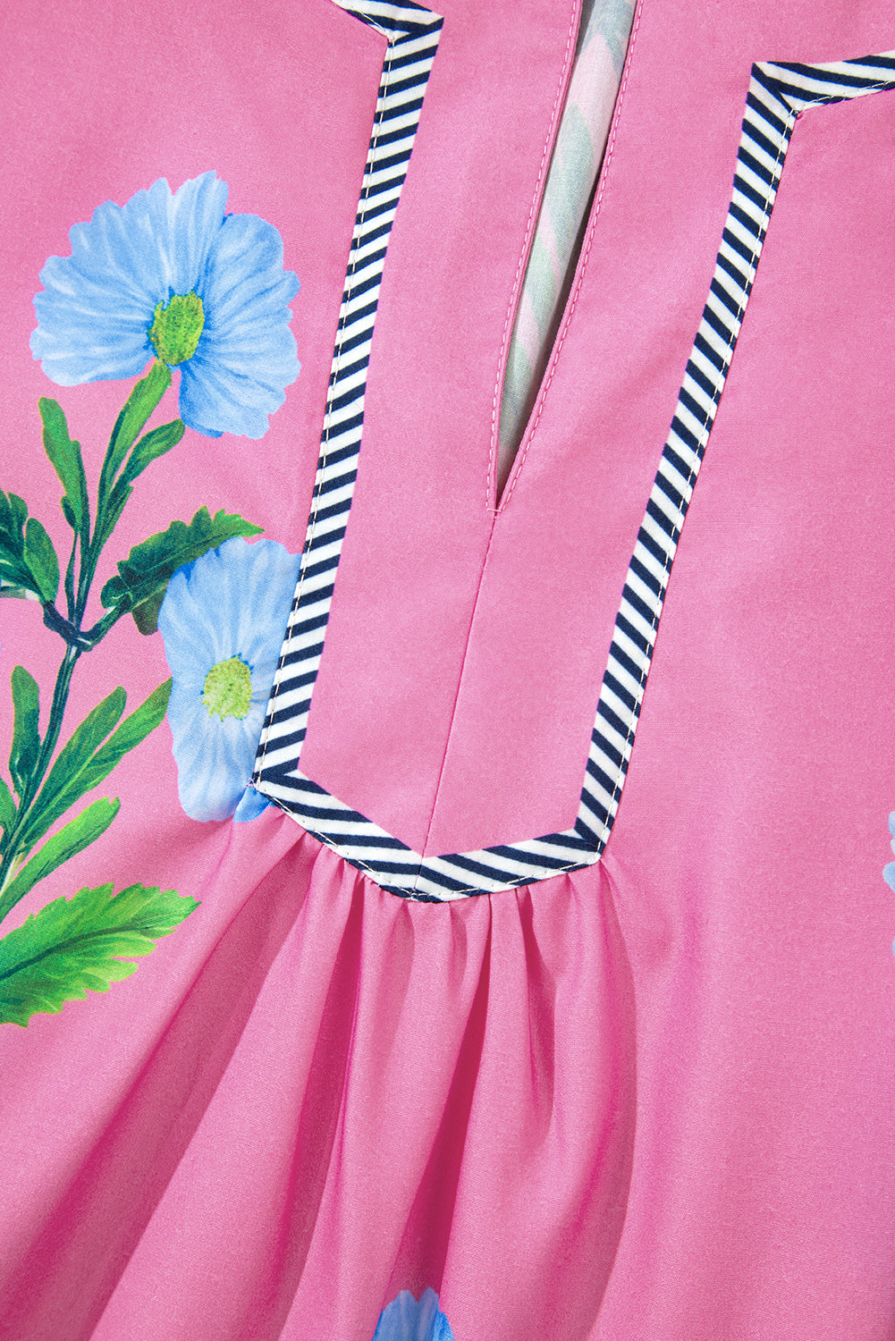 Easter Floral Split Neck Short Sleeve Mini Dress