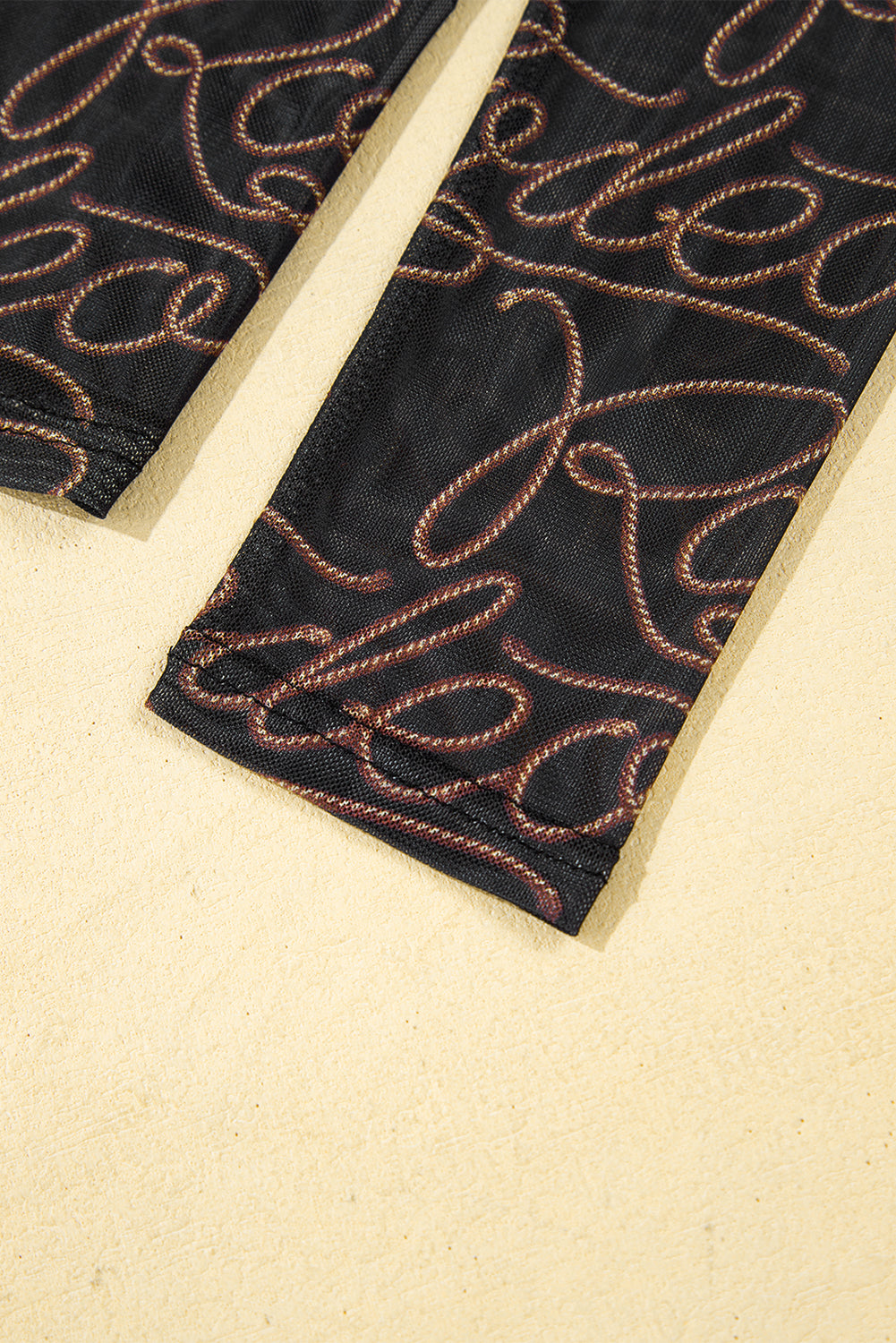 Black Western Rodeo Print Mesh Mock Neck Top