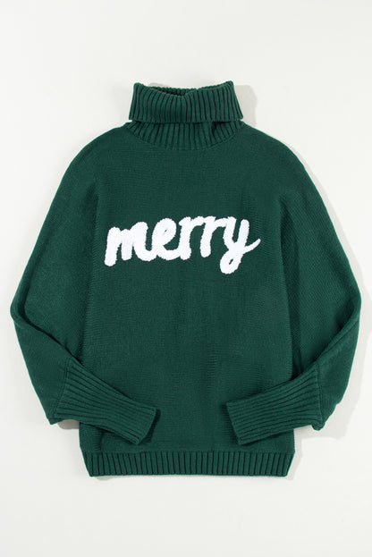 Women's Merry Letter Embroidered High Neck Sweater