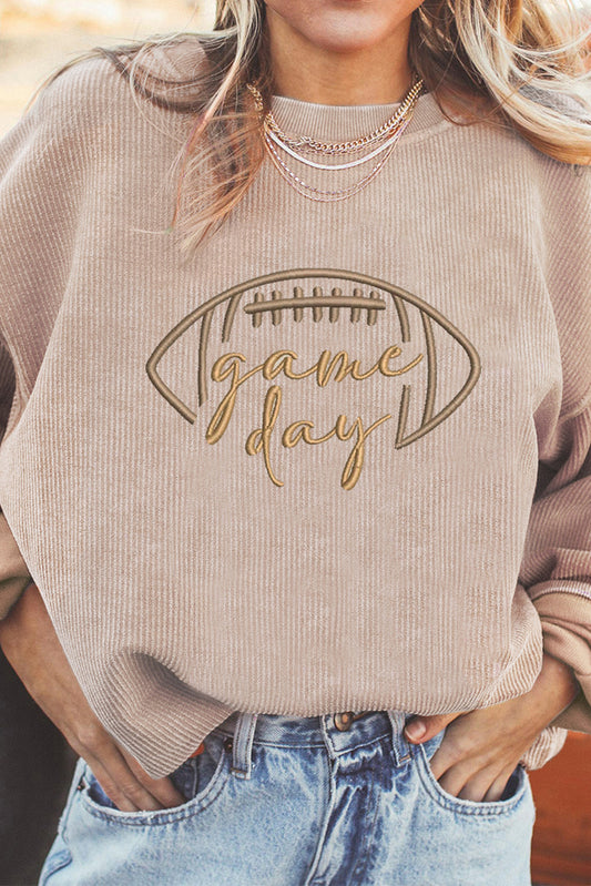 Game Day Oversized Ribbed Sweatshirt with Embroidery