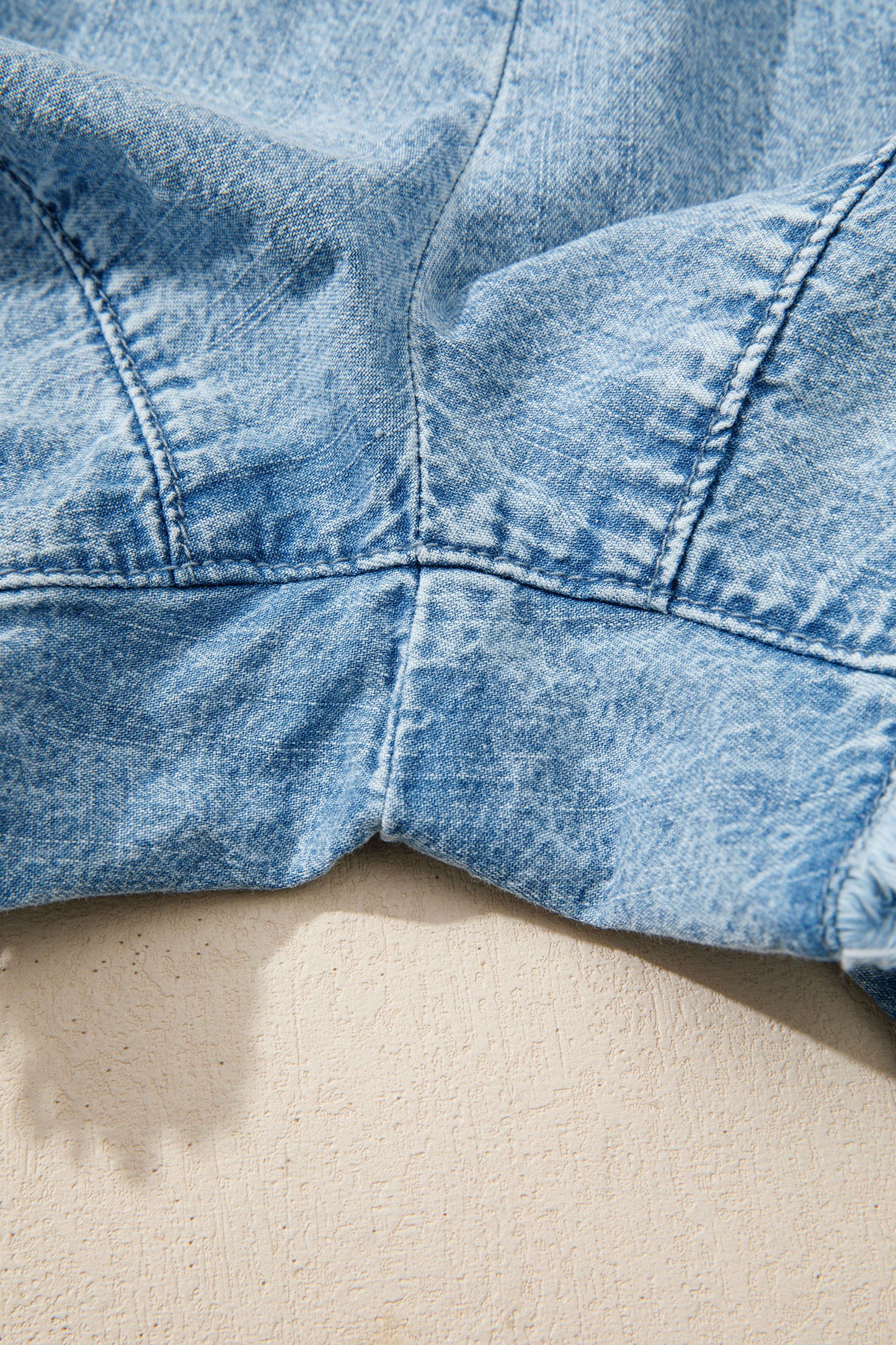 Frayed Edge Elastic Waist Drawstring Denim Shorts