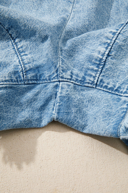 Frayed Edge Elastic Waist Drawstring Denim Shorts