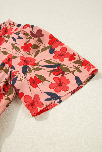 Boho Floral V Neck Smocked Waist Mini Dress