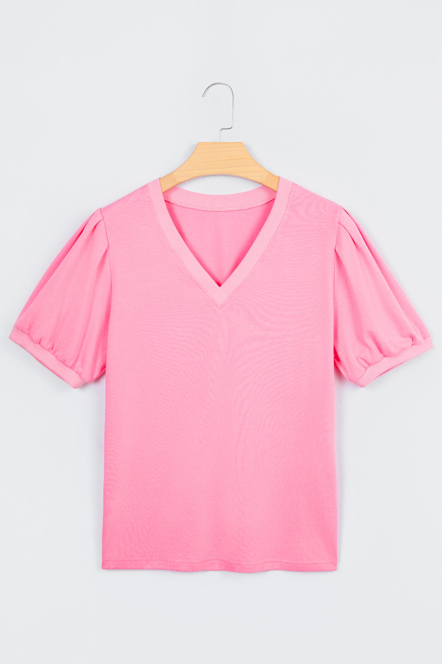Womens V Neck Puff Sleeve Blouse Lightweight Casual Top