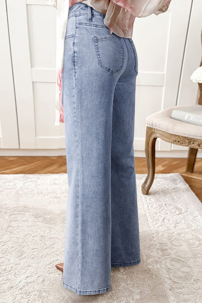Dirty blue High Waist Button Zip Fly Bell Bottom Jeans