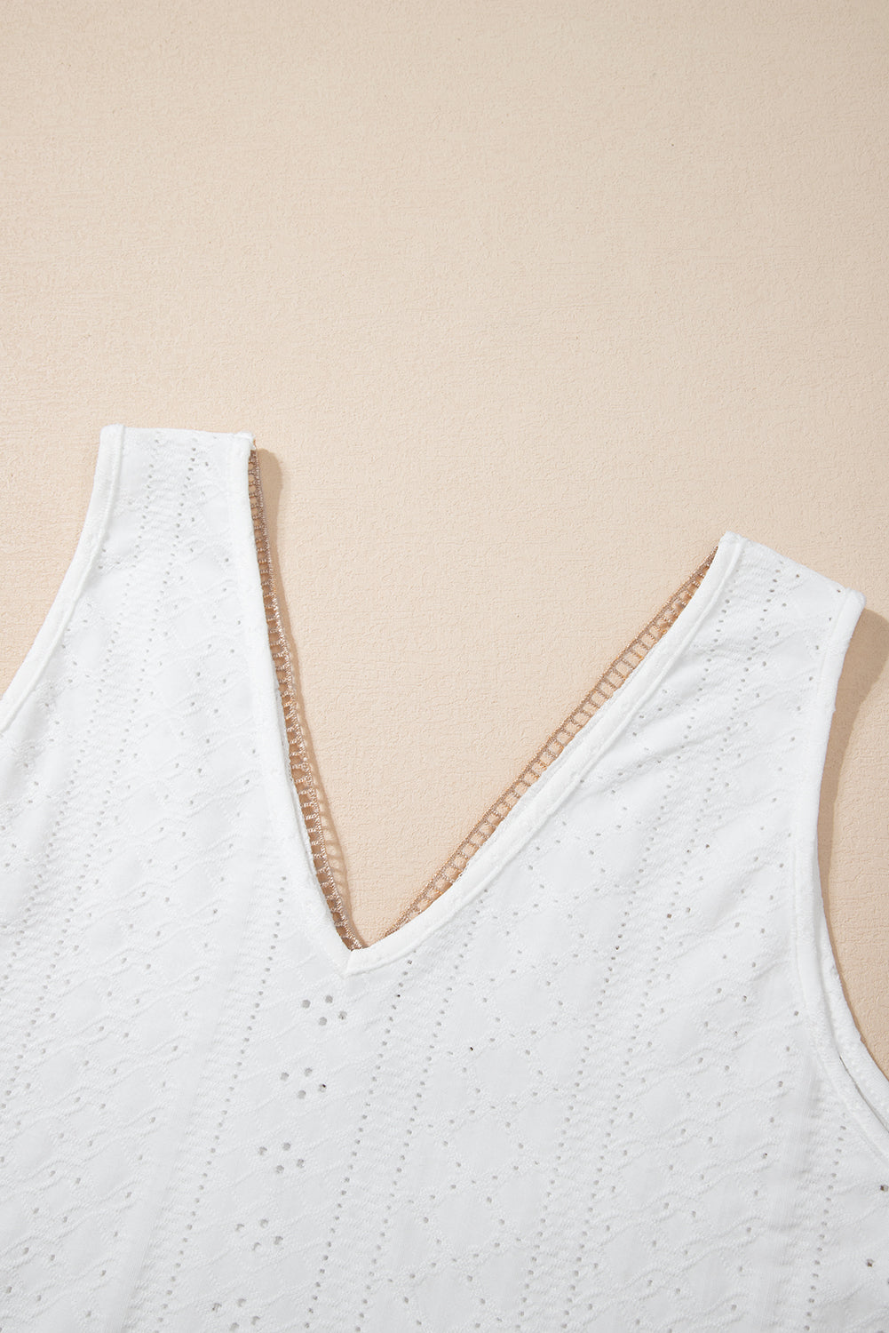 White Lace Crochet V Neck Tank Top Boho Eyelet Blouse