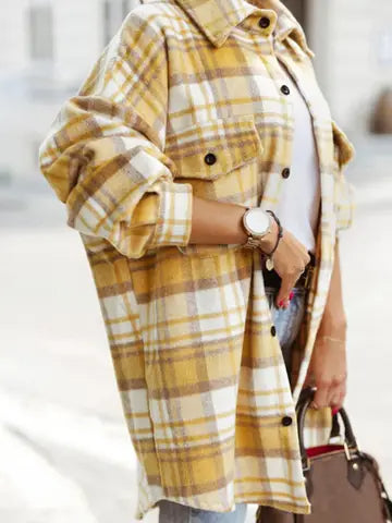 Plaid Long Sleeve Shacket with Flap Pockets