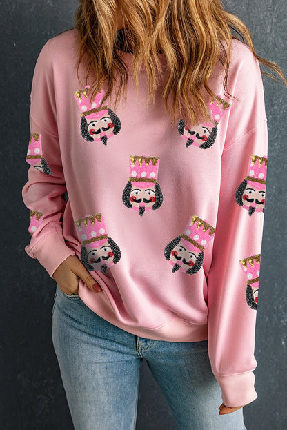Pink Sequin Graphic Drop Shoulder Christmas Sweatshirt