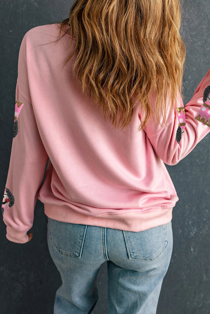 Pink Sequin Graphic Drop Shoulder Christmas Sweatshirt