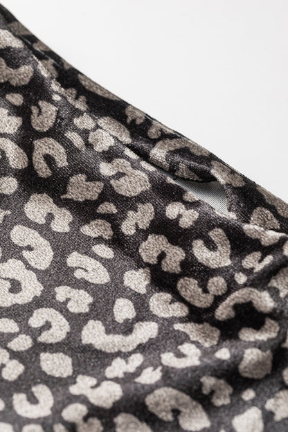 Western Leopard Print Mock Neck Long Sleeve Top Brown