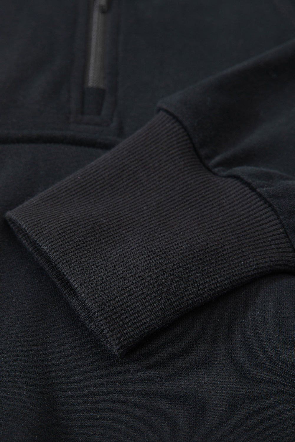 Black Quarter Zip Stand Neck Kangaroo Pocket Sweatshirt