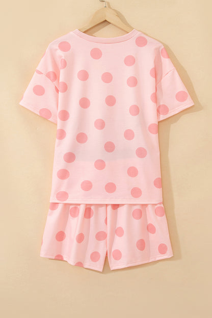 Polka Dot Lounge Set Tee and Drawstring Shorts Set