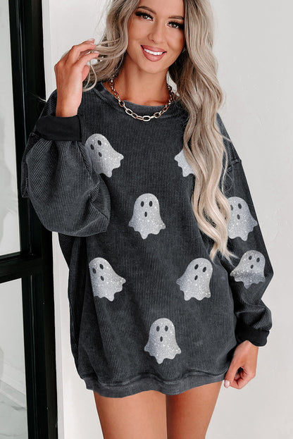 Halloween Ghost Graphic Corded Crewneck Sweatshirt