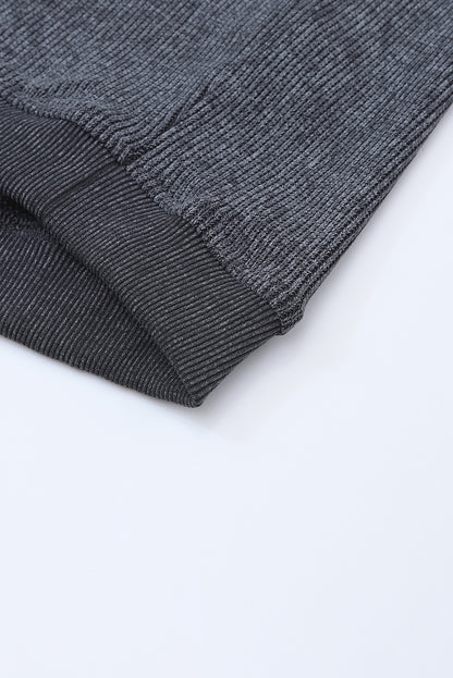 Customizable Solid Ribbed Knit Round Neck Casual PulloverSweatshirt