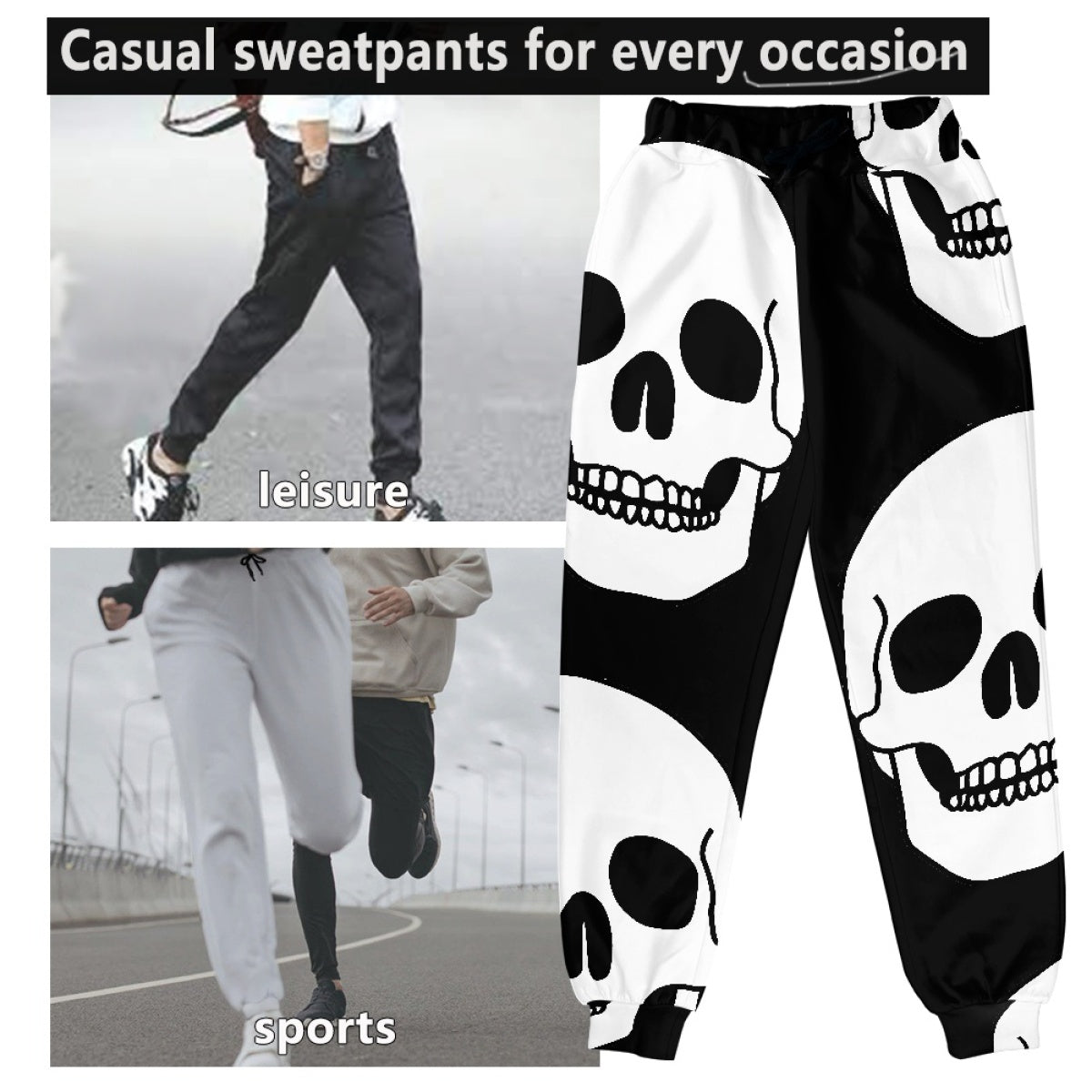 Black Skull Adult Drawstring Pants