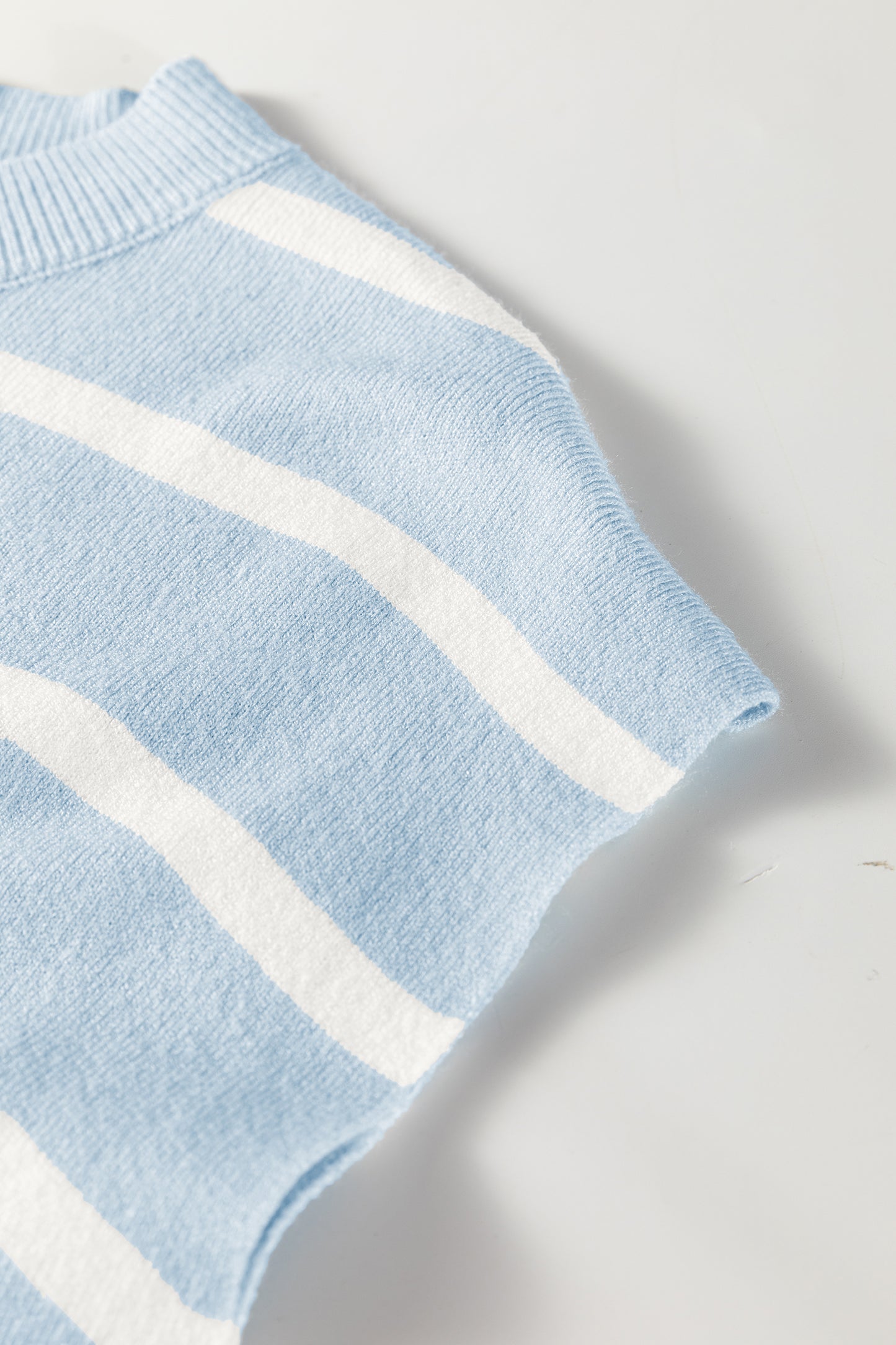 Parchment Striped Short Sleeve Crewneck Knit Sweater Top