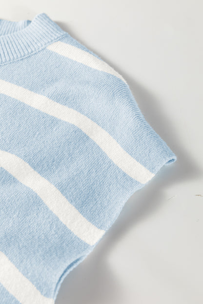 Parchment Striped Short Sleeve Crewneck Knit Sweater Top