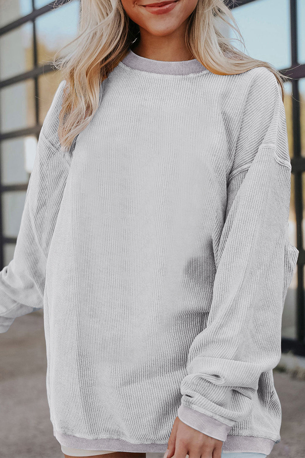Apricot Washed Corduroy Oversized Long Sleeve Top