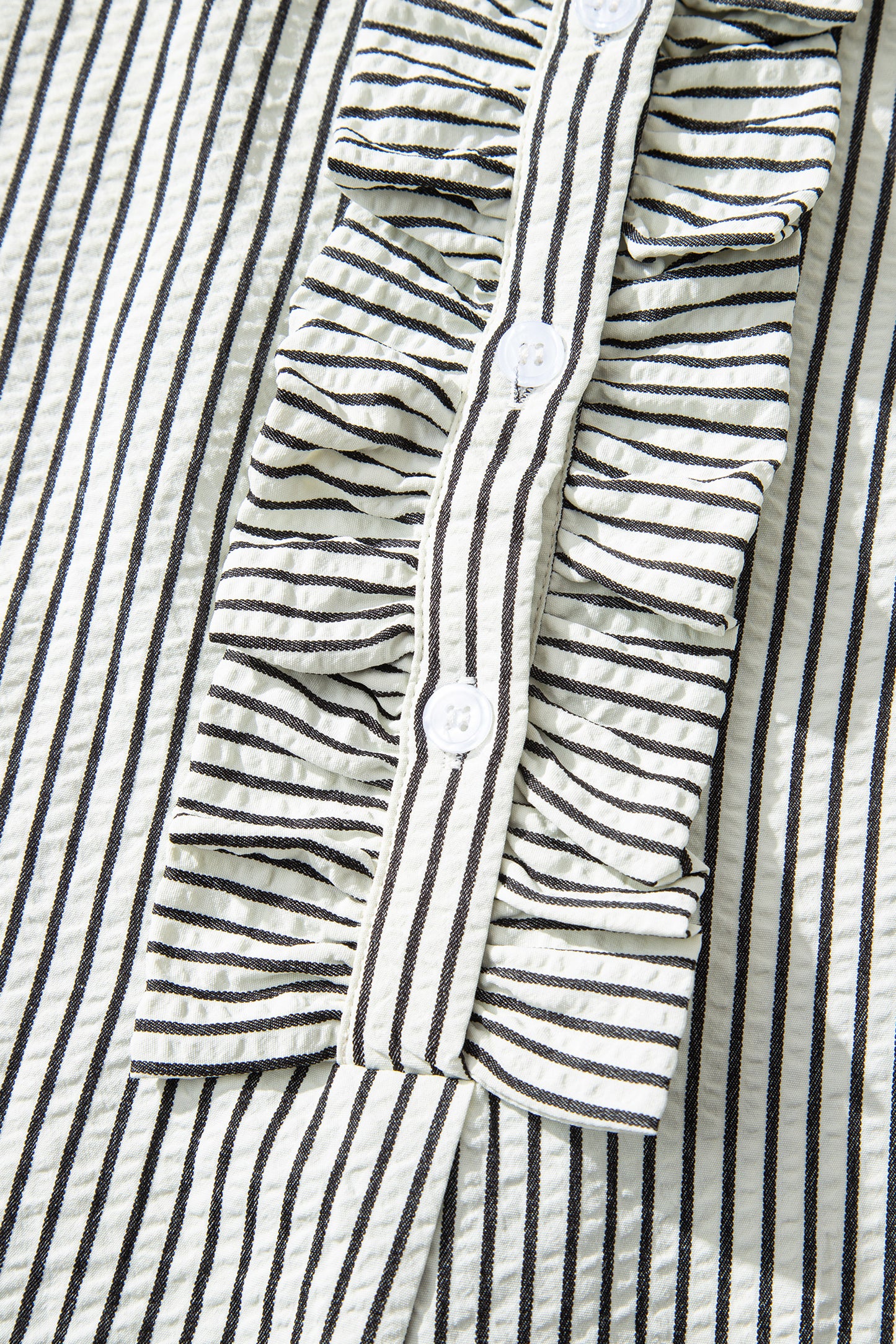 Black Stripe Ruffle Half-Button Short Sleeve Maxi Dress