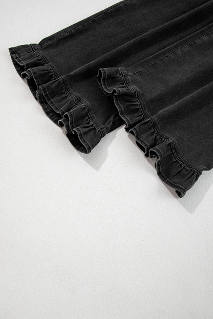 Sail Blue Plus Size Elastic Waist Ruffle Hem Jeans